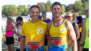 Joe and his friend at the London Marathon