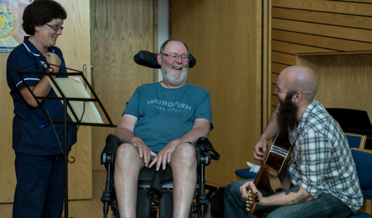 Alan and Ben composing together at Marie Curie Hospice, Bradford.