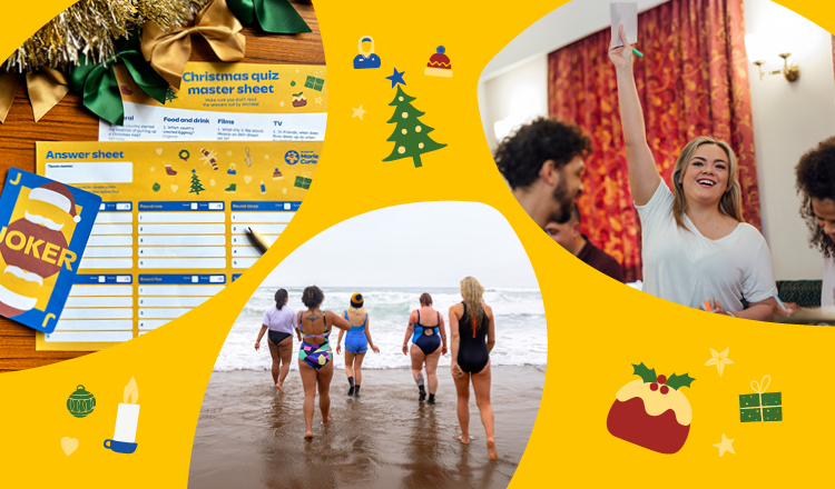 A family at Christmas, with a Marie Curie Nurse