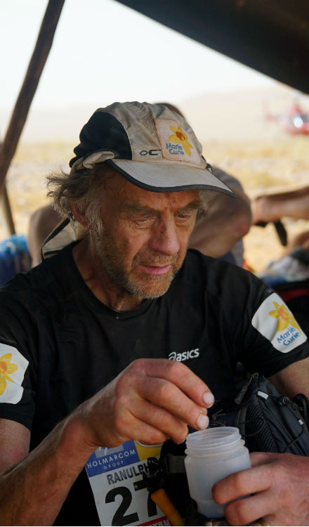 Sir Ranulph Fennes at checkpoint 2 day three of the Marathon des Sables