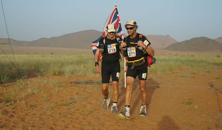 Sir Ranulph Fiennes approaching the finish lin