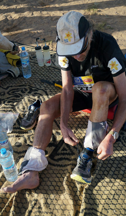 Sir Ranulph Fiennes getting ready for the 3rd day of the MDS -®LizScarff_FieldcraftStudios