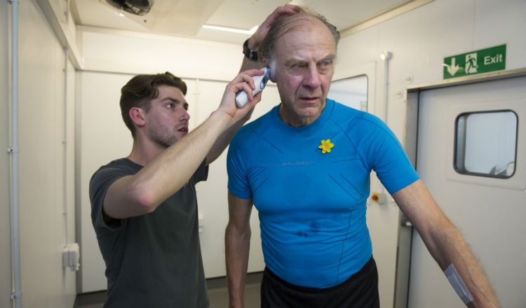 Ranulph Fiennes getting his temperature taken
