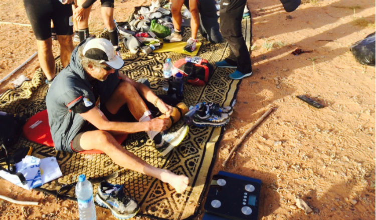 Sir Ranulph Fiennes preparing to leave for day four the long day of Marathon des Sables