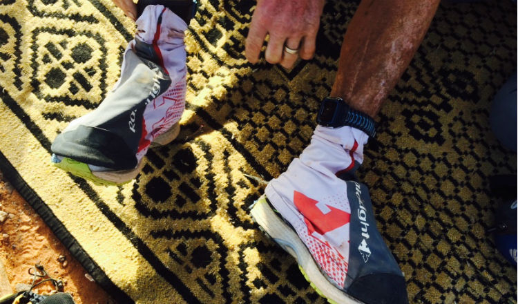 Sir Ranulph Fiennes preparing to leave for day four the long day of Marathon des Sables