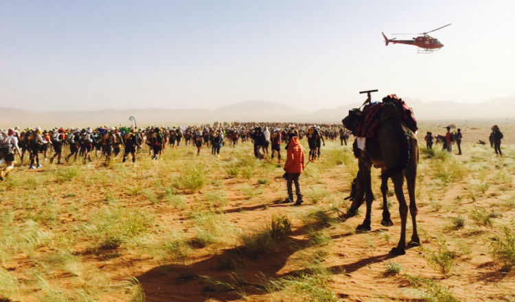 Sir Ranulph Fiennes preparing to leave for day four the long day of Marathon des Sables