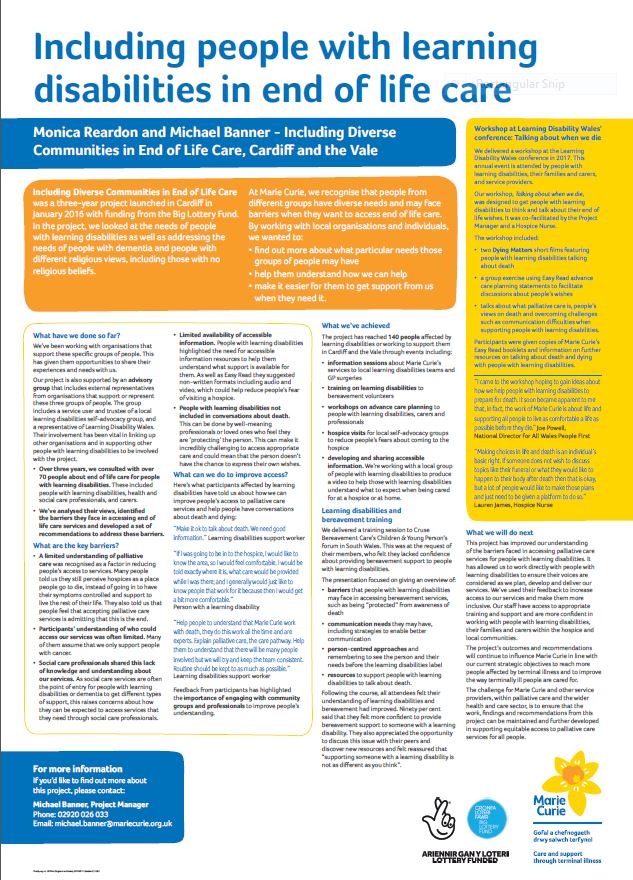 The attached poster will be exhibited at the ‘Transforming Palliative Care’ Hospice UK conference in Telford on the 27th and 28th of November.