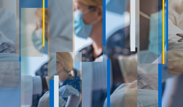 A photographic collage showing healthcare staff in PPE